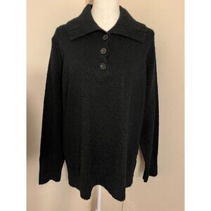 Carolyn Taylor Womens Black Ribbed Button Sweater Sz 2X Plus Comfort Wide Collar